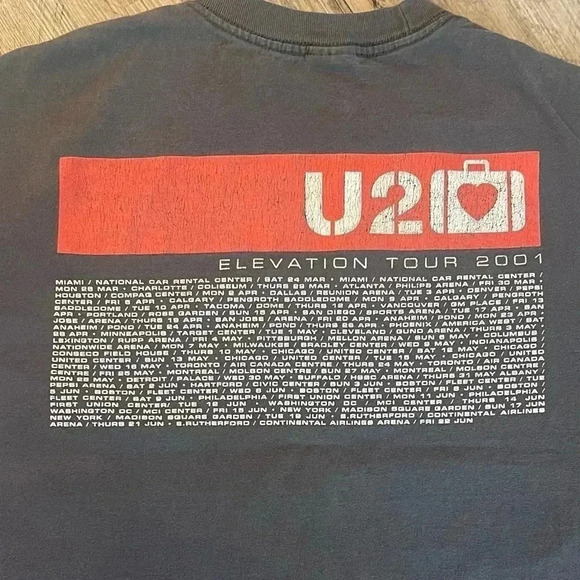 2001 U2 Elevation Tour Tee Men's Large Vintage Faded Black - Picture 3 of 4